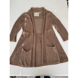 Angel of the North Anthropologie Open Knit Cardigan Brown Size Large Pockets